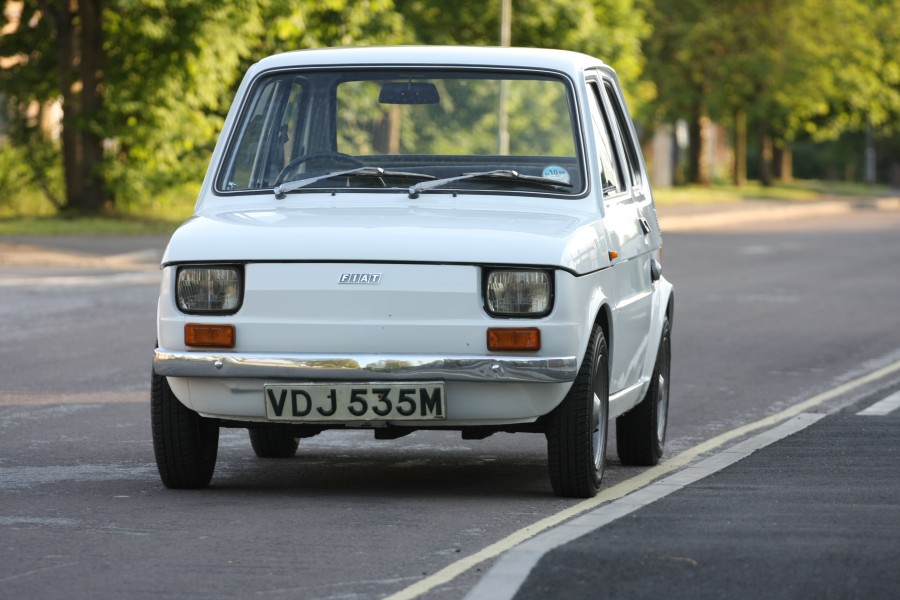 White left hand drive Fiat 126 produced in 1973 2