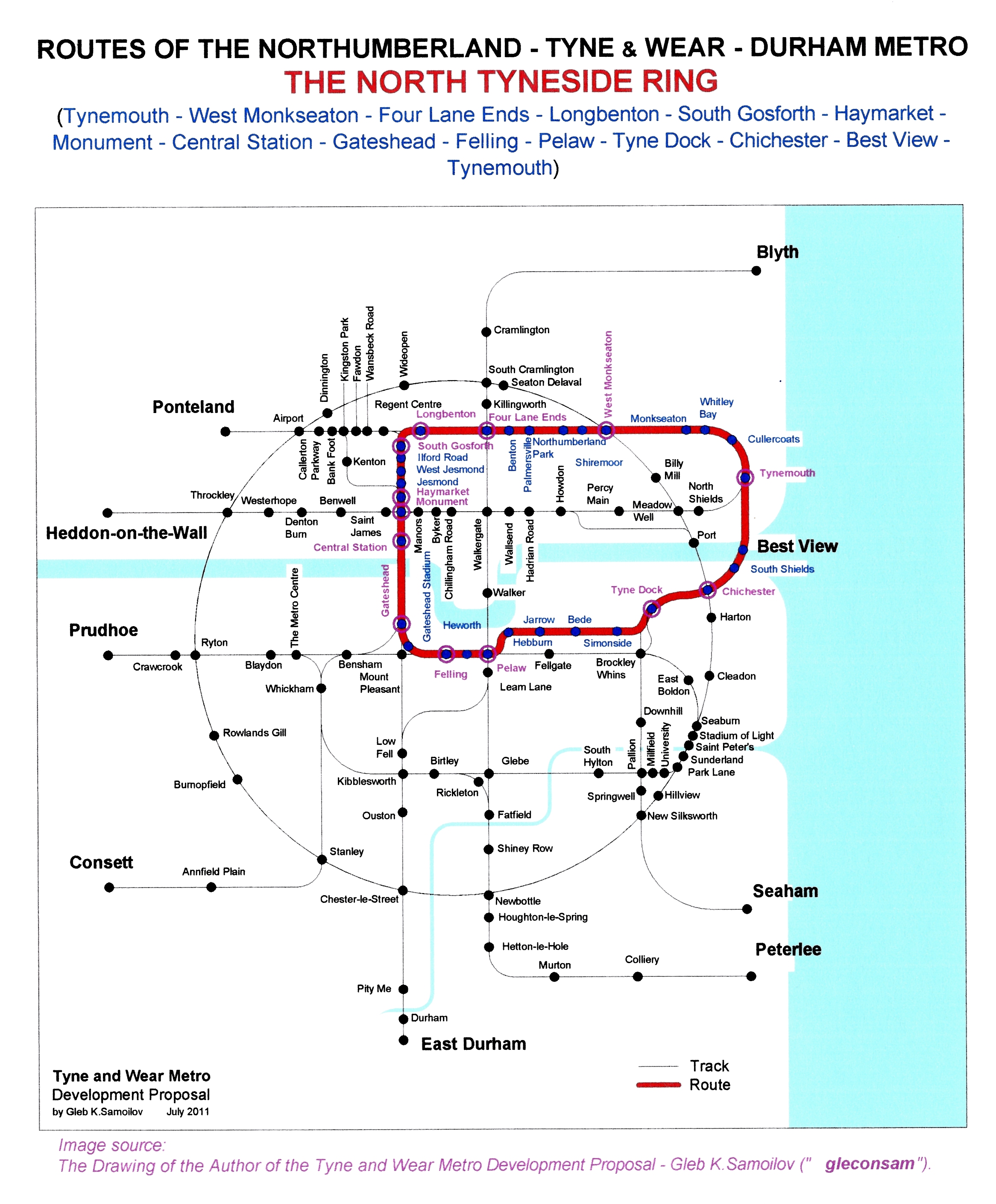 The Tyne and Wear Metro. Developed network routes. The NORTH TYNESIDE RING