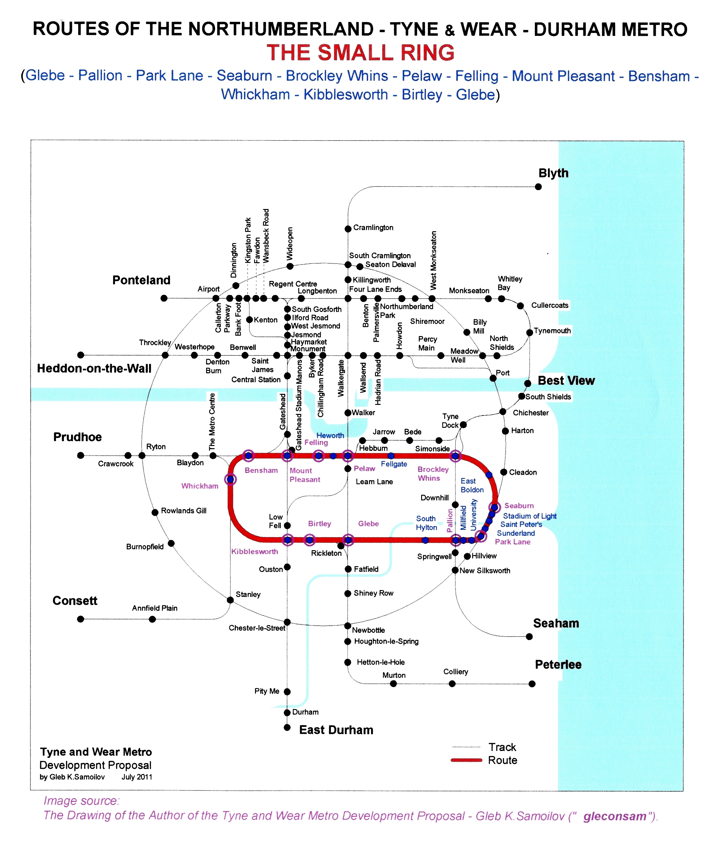 The Tyne and Wear Metro. Developed network routes. The SMALL RING