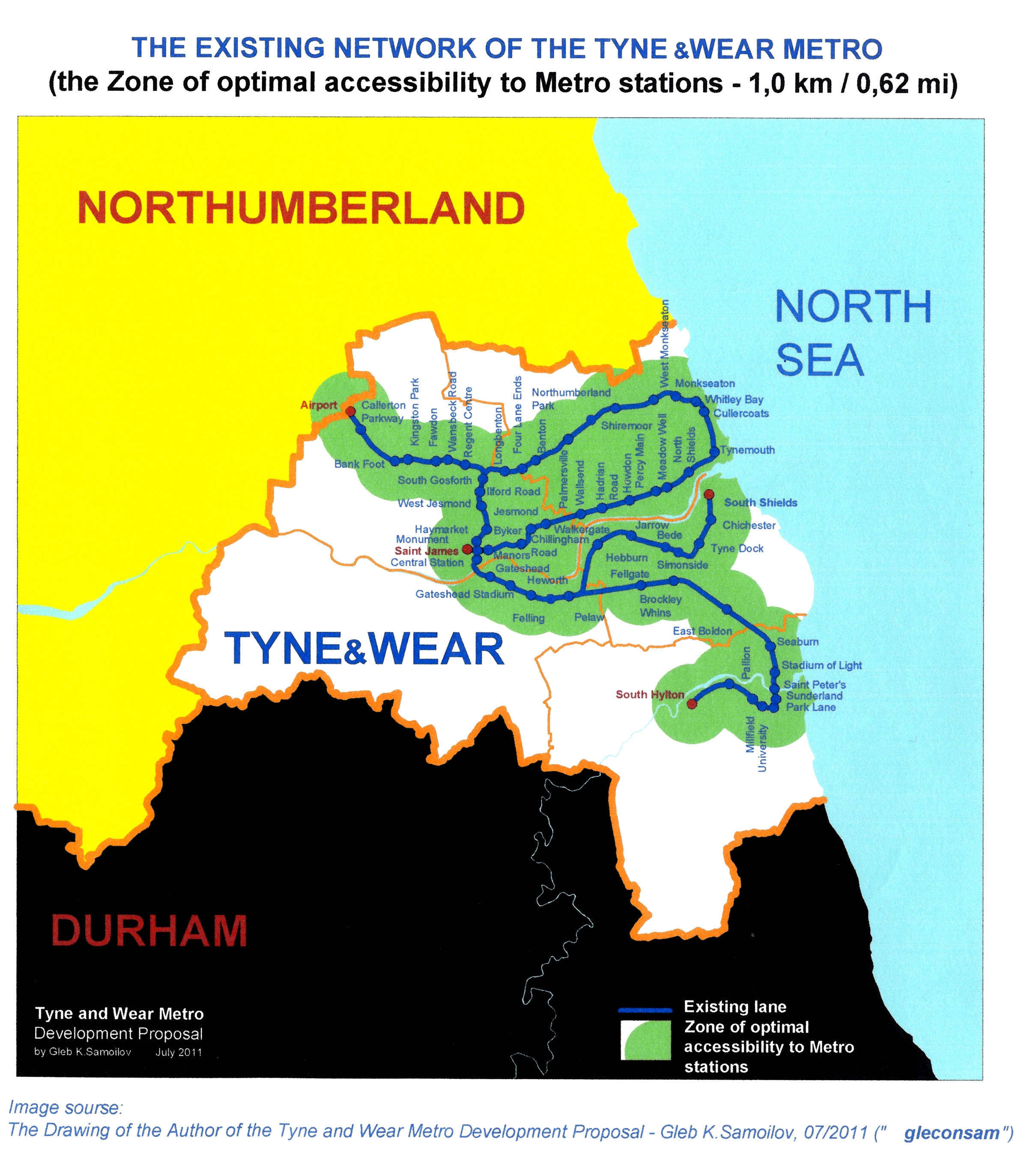 TYNE and WEAR METRO - the Zone of Optimal accessibility of existing Metro Network