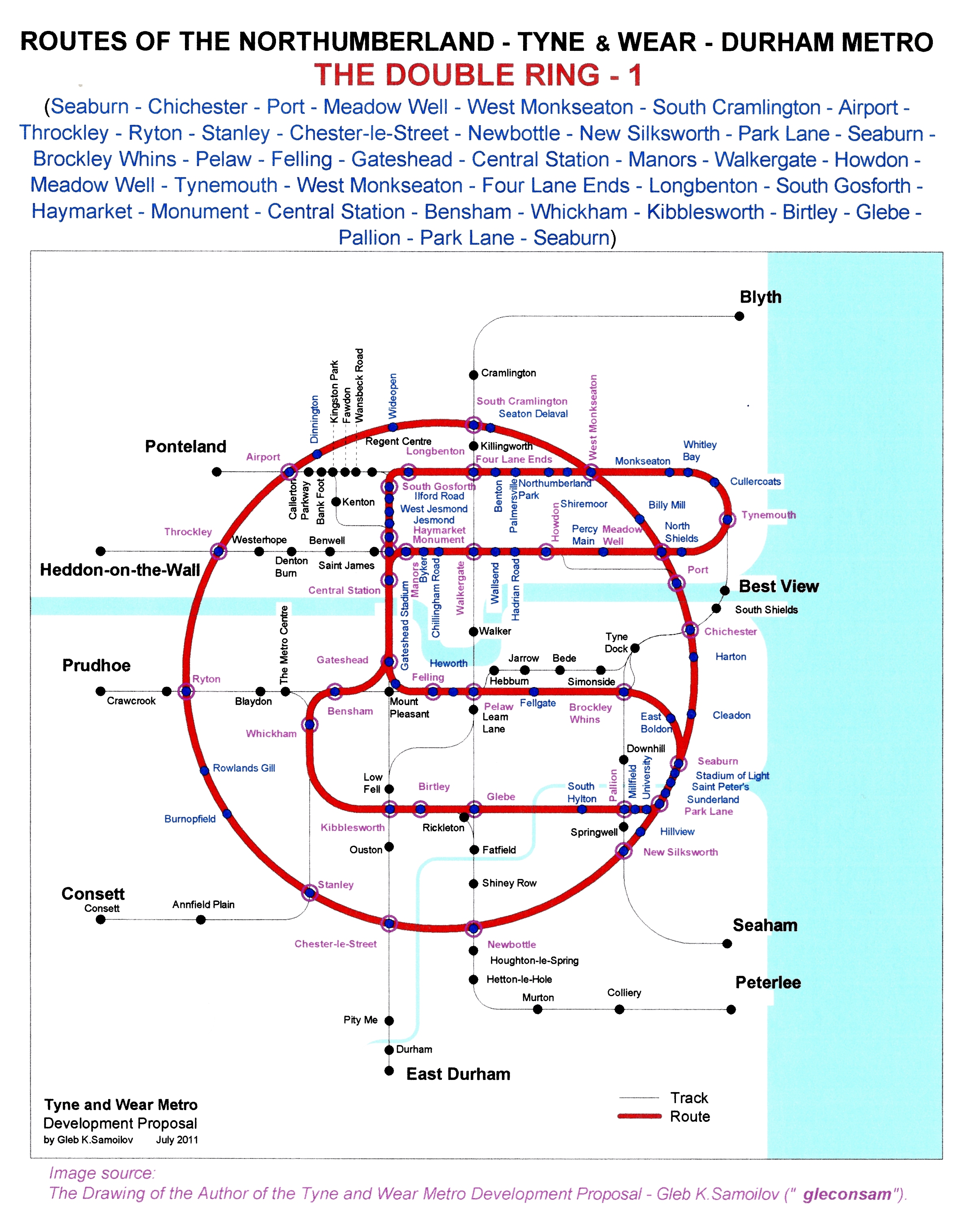 The Tyne and Wear Metro. Developed network routes.The DOUBLE RING -1