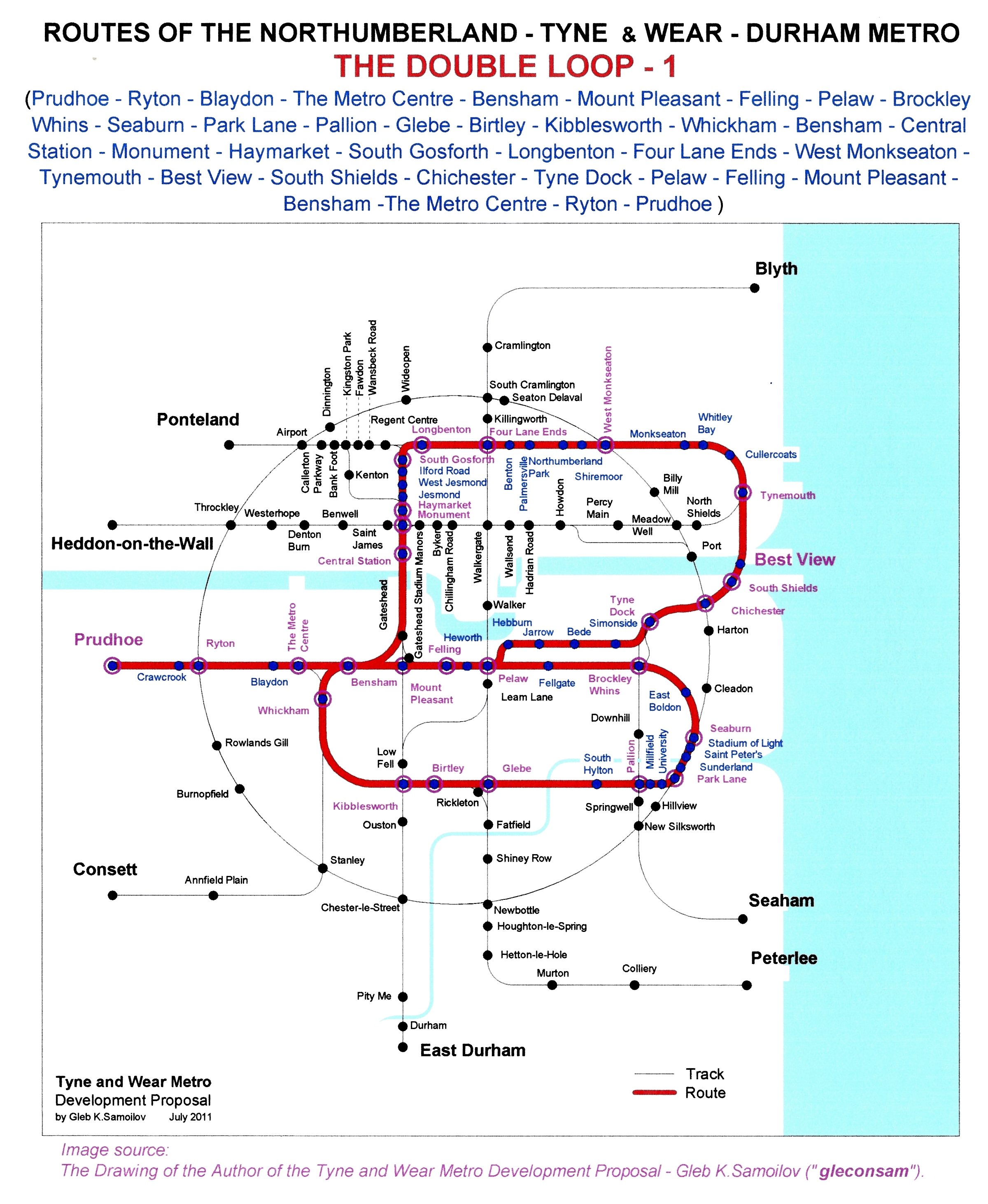 The Tyne and Wear Metro. Developed network routes. The DOUBLE LOOP -1