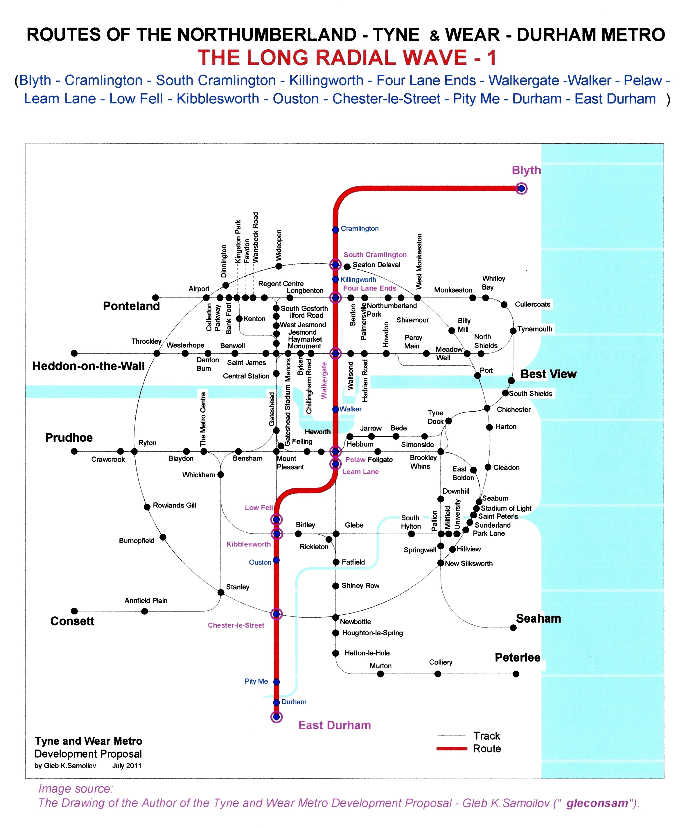 The Tyne and Wear Metro. Developed network routes. The LONG RADIAL WAVE -1