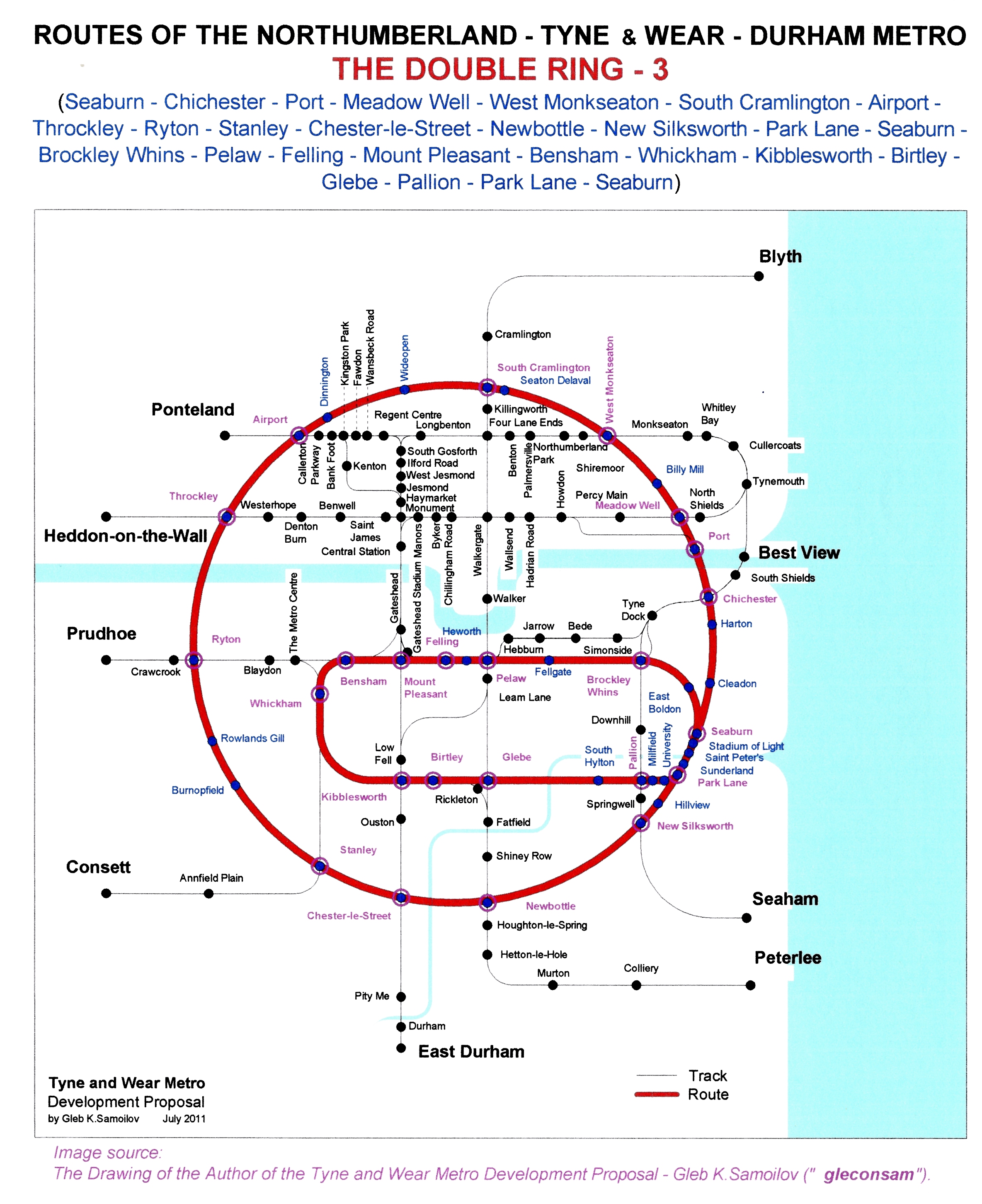 The Tyne and Wear Metro. Developed network routes.The DOUBLE RING -3