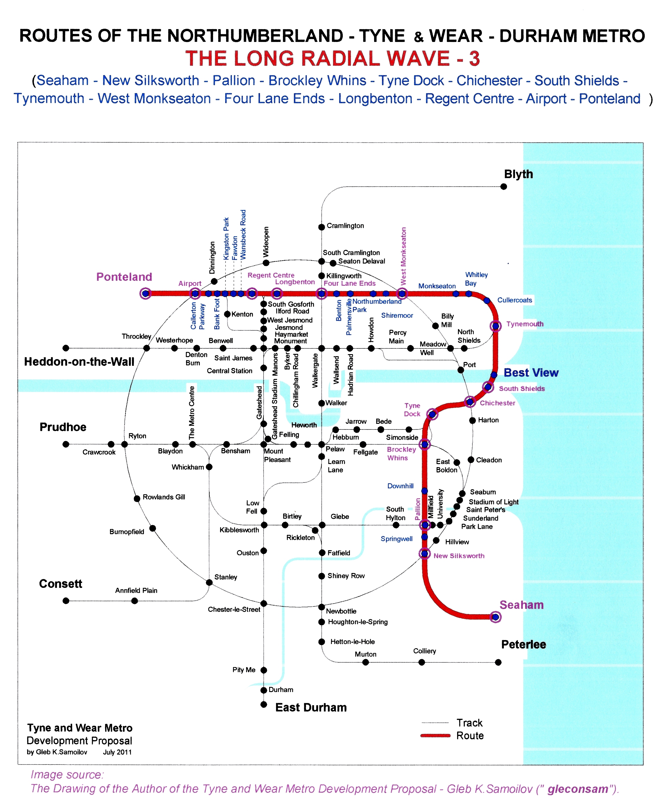 The Tyne and Wear Metro. Developed network routes. The LONG RADIAL WAVE -3
