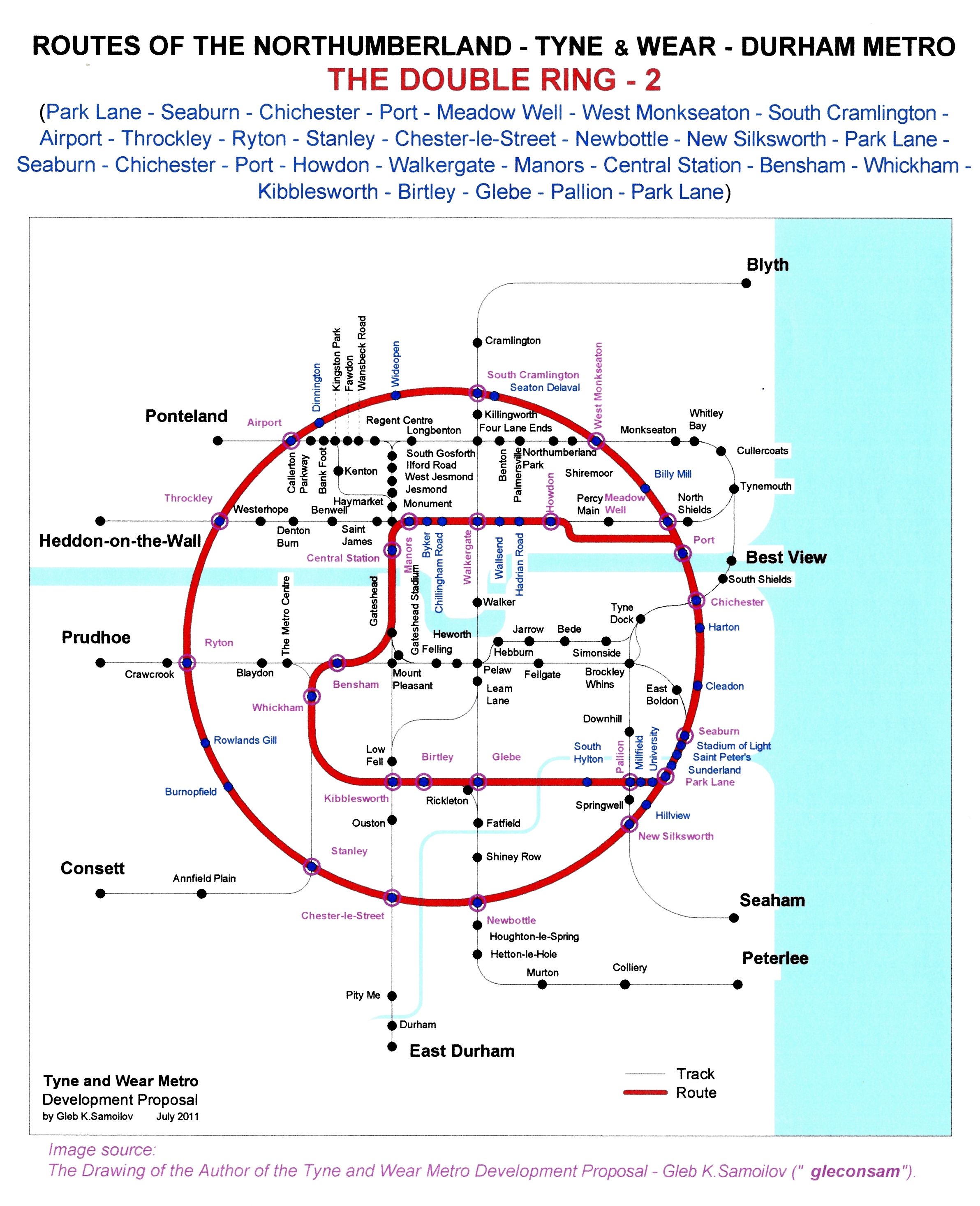 The Tyne and Wear Metro. Developed network routes.The DOUBLE RING -2