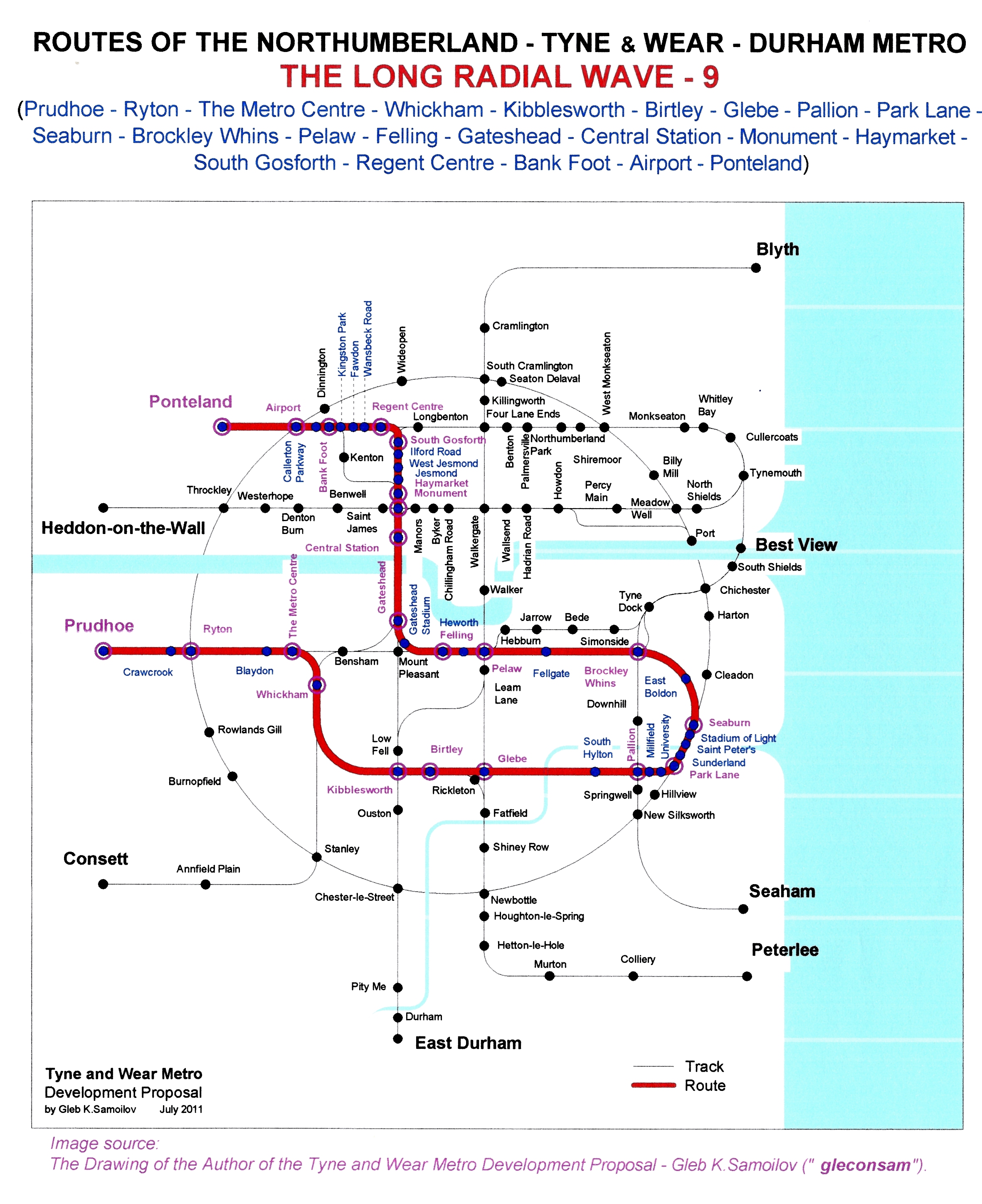 The Tyne and Wear Metro. Developed network routes. The LONG RADIAL WAVE -9