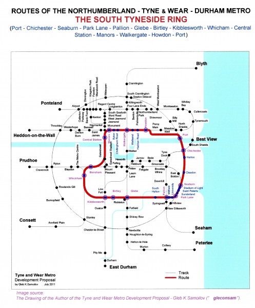 The Tyne and Wear Metro. Developed network routes. The SOUTH TYNESIDE RING