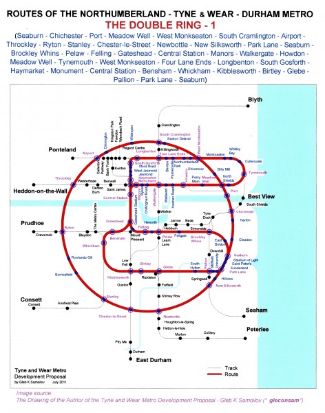 The Tyne and Wear Metro. Developed network routes.The DOUBLE RING -1