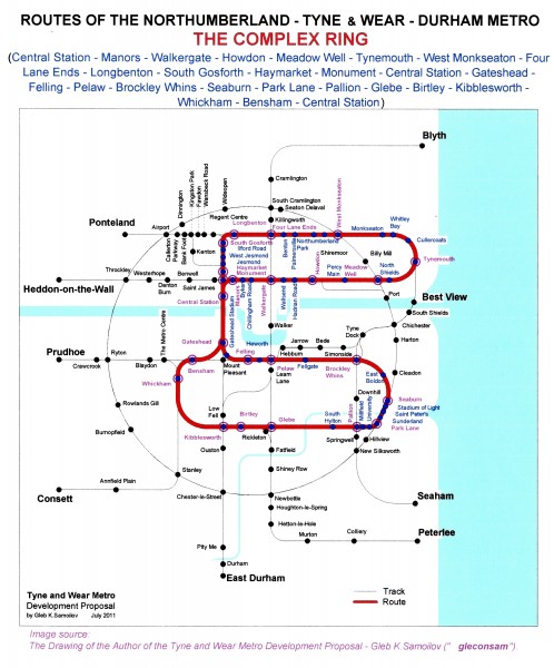 The Tyne and Wear Metro. Developed network routes. The COMPLEX RING
