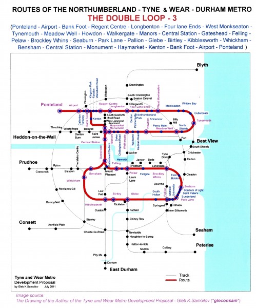 The Tyne and Wear Metro. Developed network routes. The DOUBLE LOOP -3