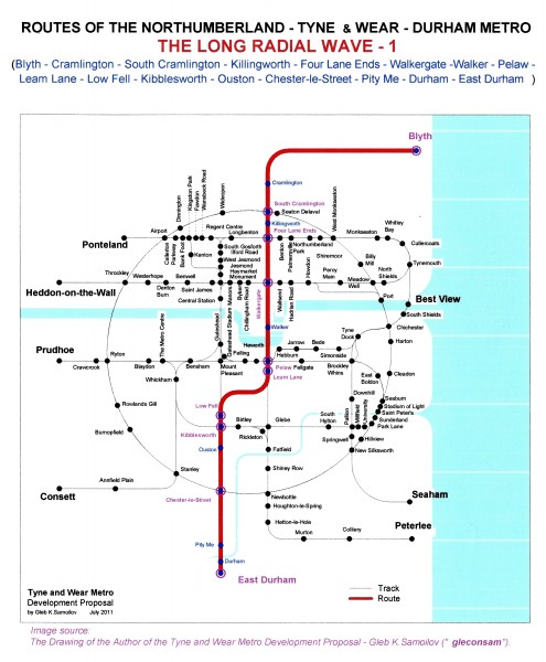 The Tyne and Wear Metro. Developed network routes. The LONG RADIAL WAVE -1