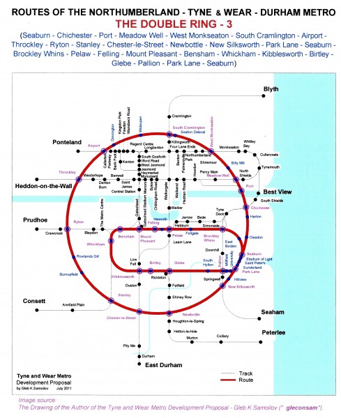 The Tyne and Wear Metro. Developed network routes.The DOUBLE RING -3