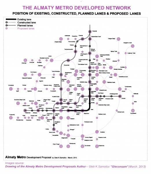 The Almaty Metro: position of existing, constructed and planned lines in the proposed Radial-Ring network 