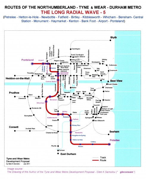 The Tyne and Wear Metro. Developed network routes. The LONG RADIAL WAVE -5