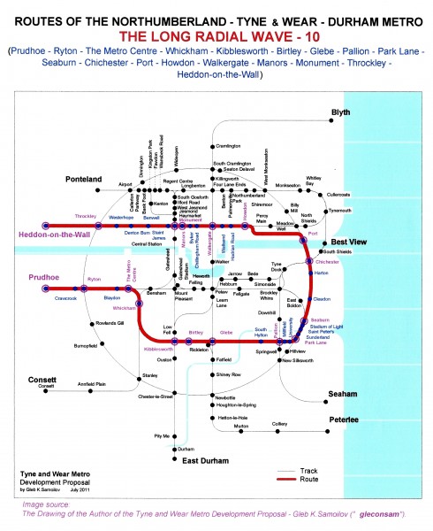 The Tyne and Wear Metro. Developed network routes. The LONG RADIAL WAVE -10