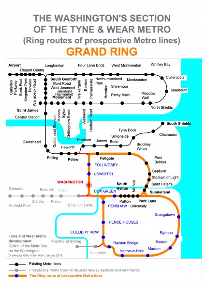 THE GRAND RING – Night Ring route of prospective Tyne and Wear Metro lines at the Washington’s section