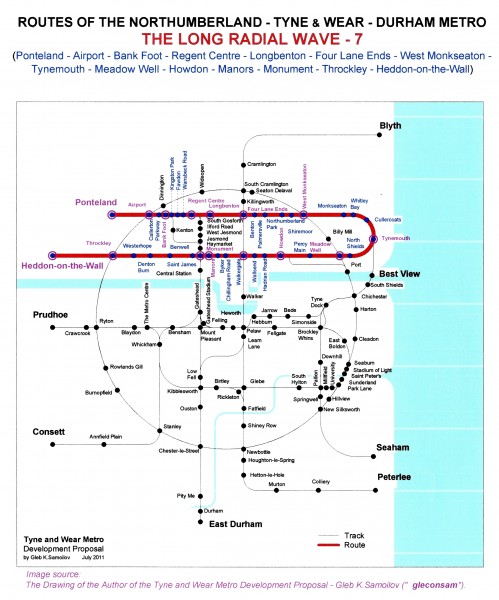The Tyne and Wear Metro. Developed network routes. The LONG RADIAL WAVE -7