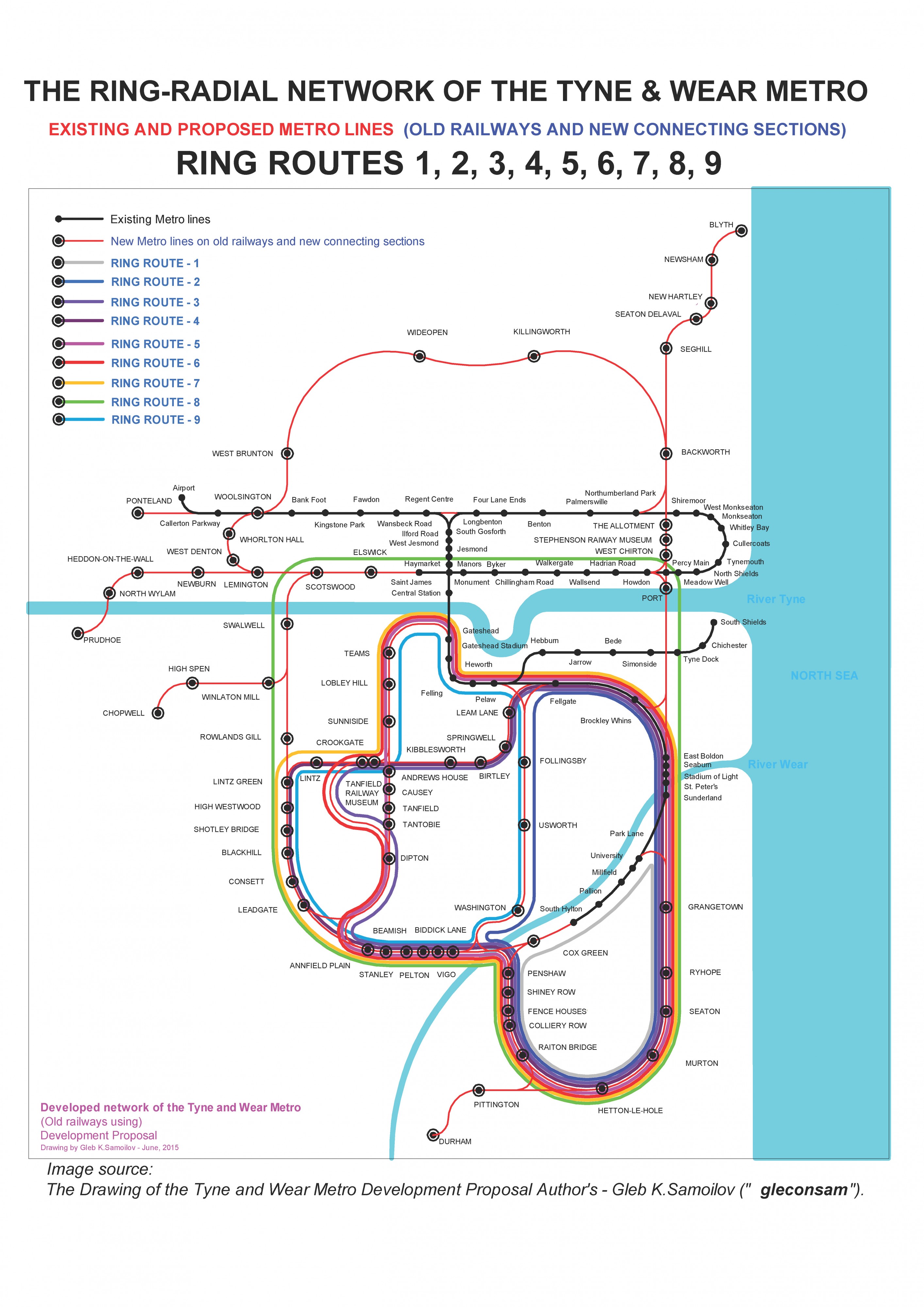 the Ring-Radial network of the Tyne and Wear Metro – ring routes 1 - 9