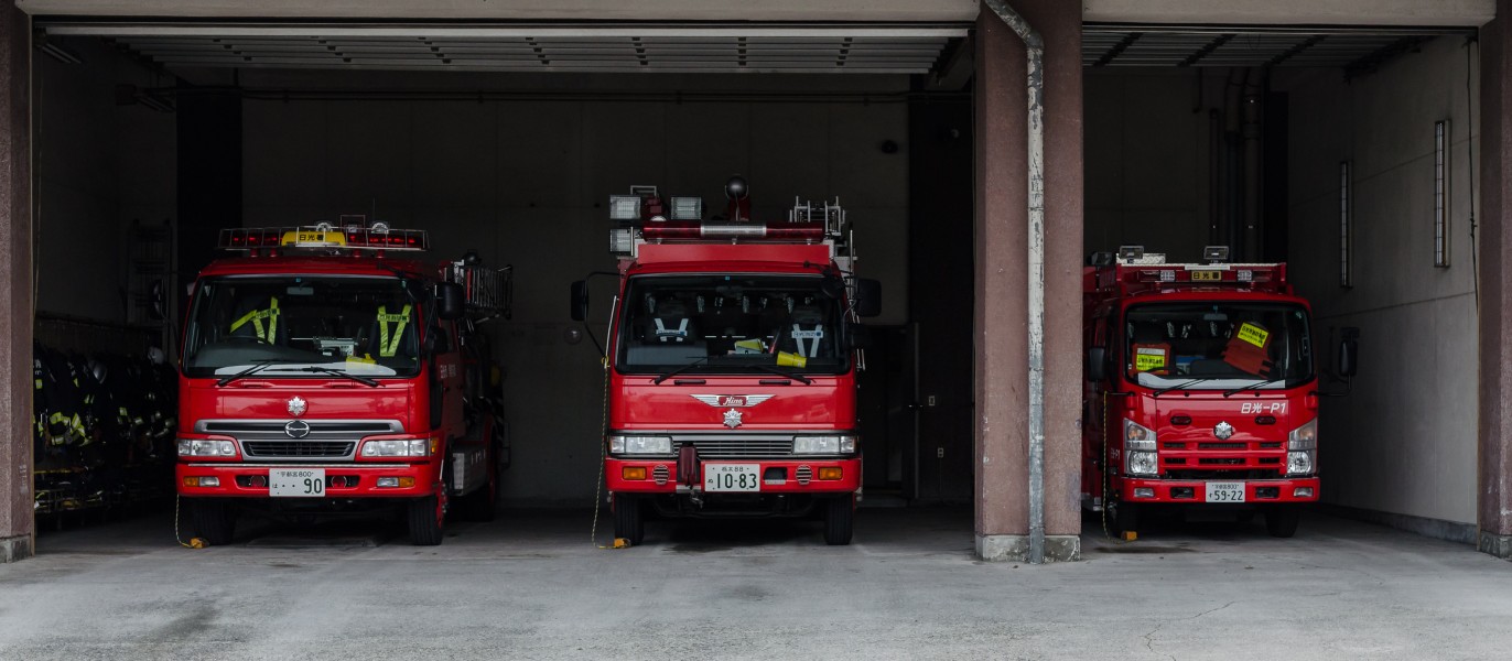 Fire engines at Nikkoshi Fire Department 20130812 1