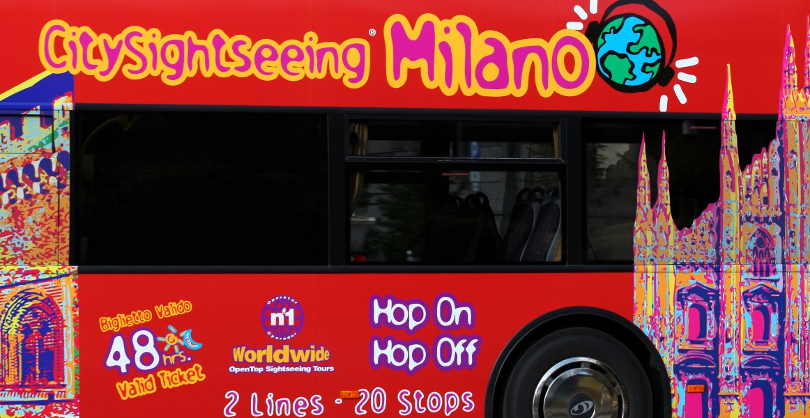 a sightseeing bus in Milan, Italy, European Union, August 2013, picture 2
