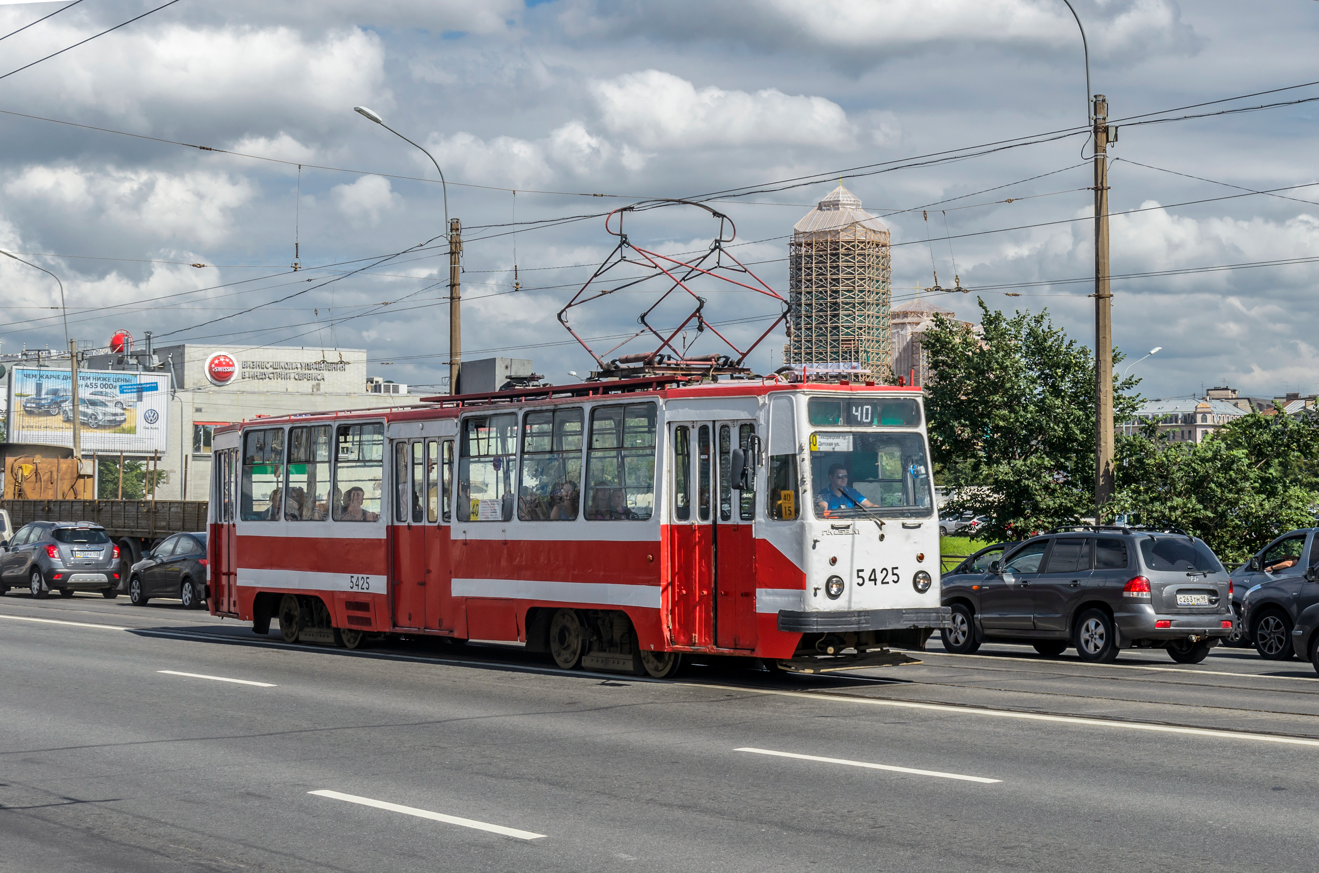 Tram LM-68M on Tuchkov Bridge in SPB