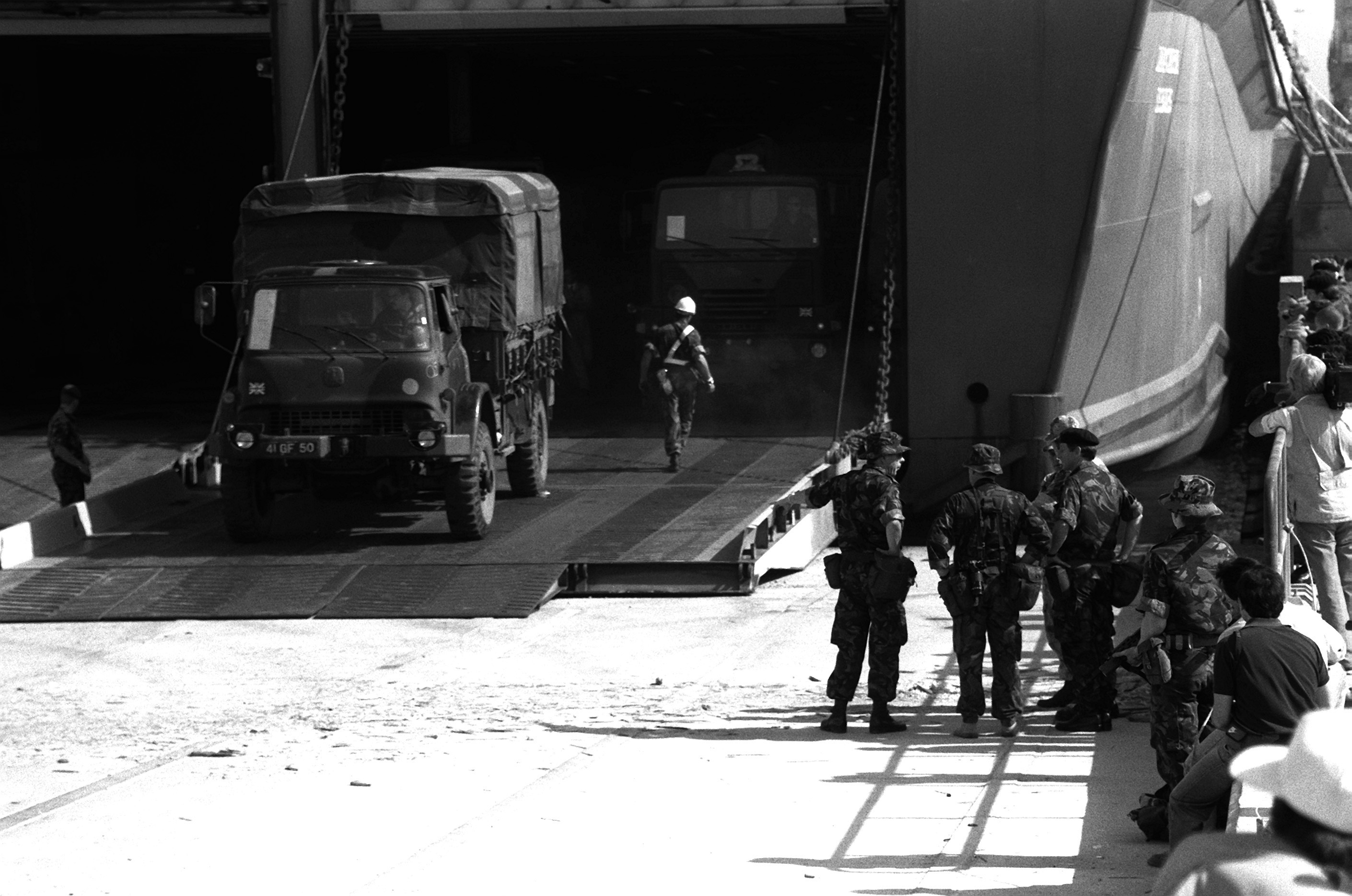 Bedford MK 4x4 truck leaves the Danish cargo ship Dana Cimbria during Operation Desert Shield