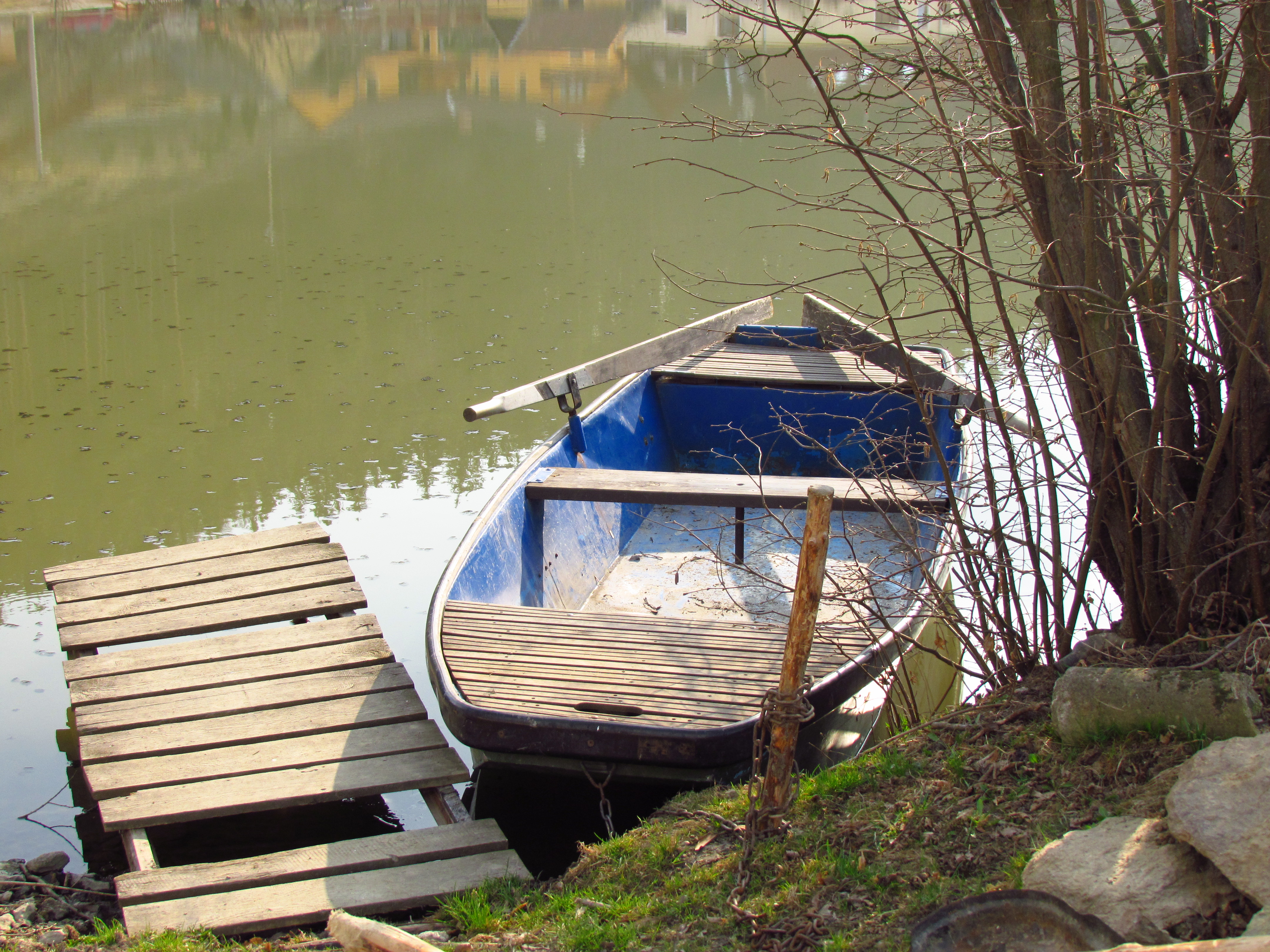 Boat at Dolní pond in Pokojovice, Třebíč District