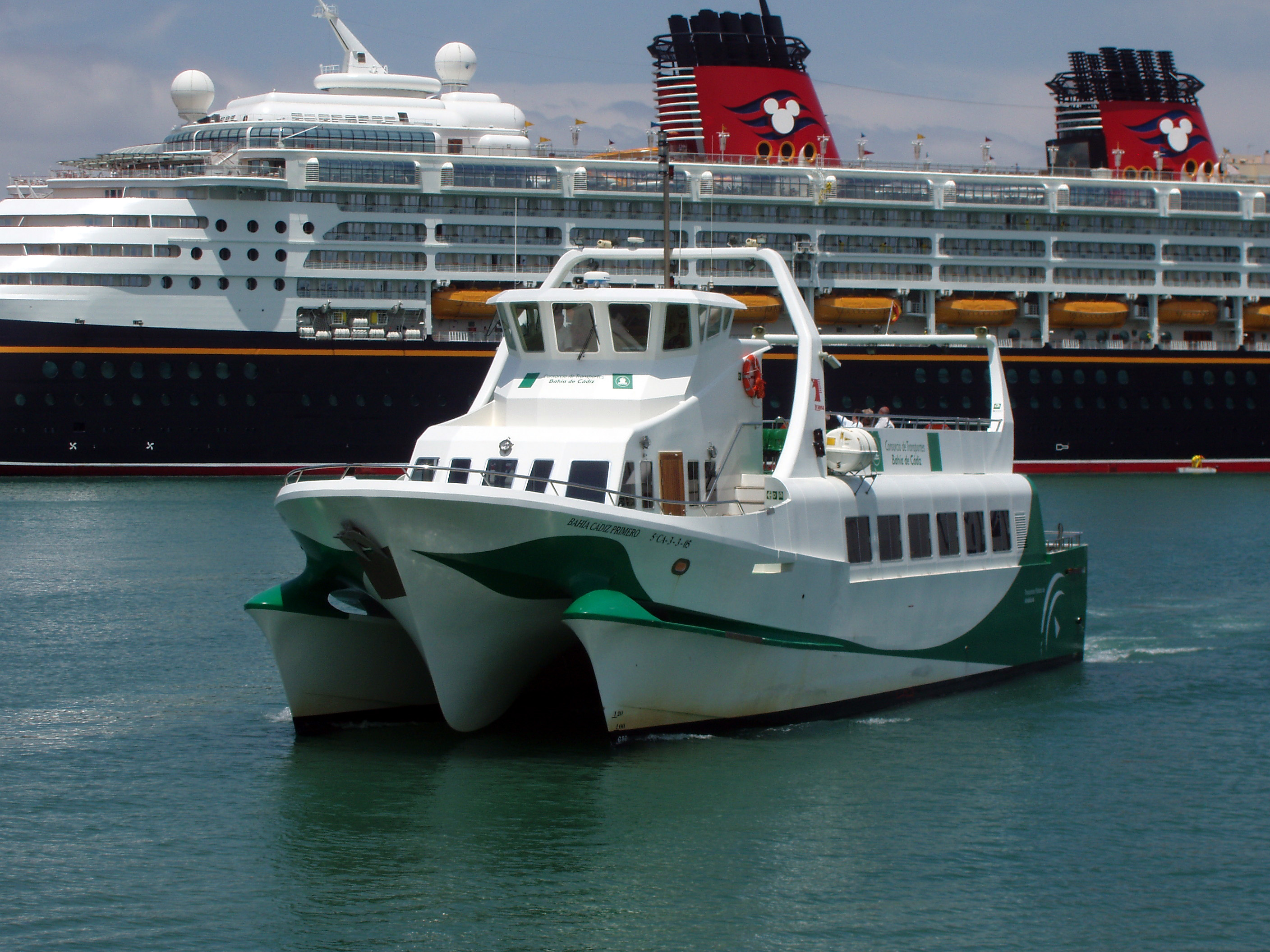 Catamarán con el Disney Magic de fondo