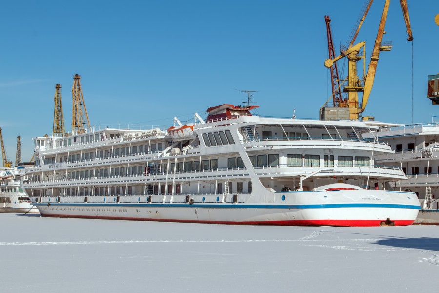 Anton Chekhov in Winter at Moscow North River Port Stern-Port View 10-feb-2015
