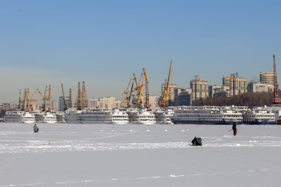 Cruise Ships in Winter at Moscow North River Port 10-feb-2015