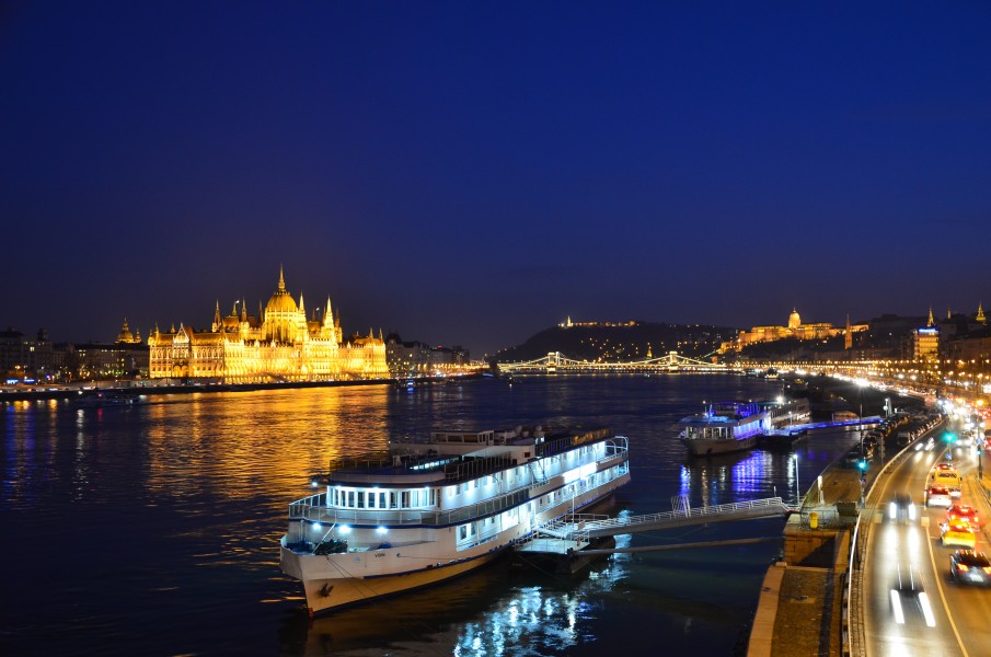 Danube and Hungarian Parliament Building by night