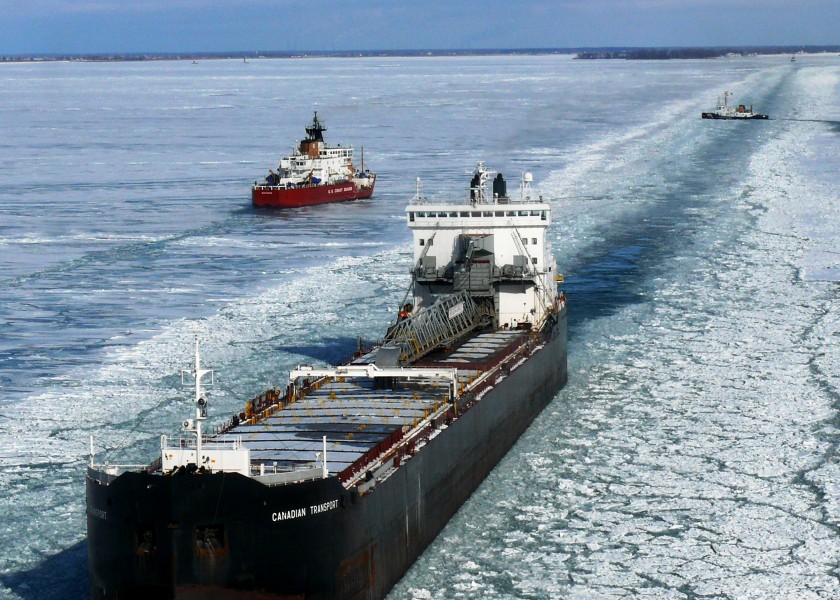 Frozen Lake Huron- icebreakers and commercial vessels