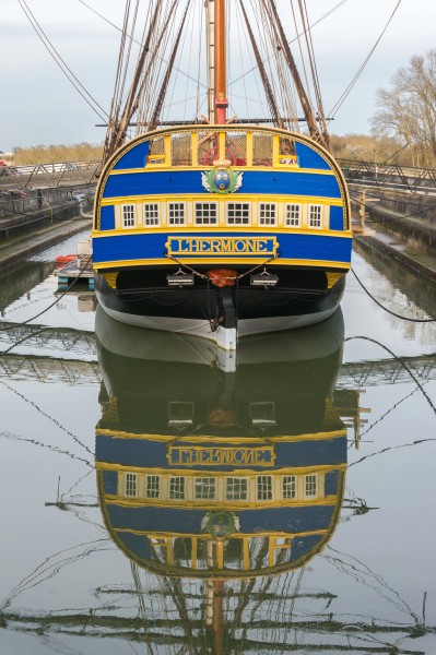L'Hermione stern reflection Rochefort sur Mer