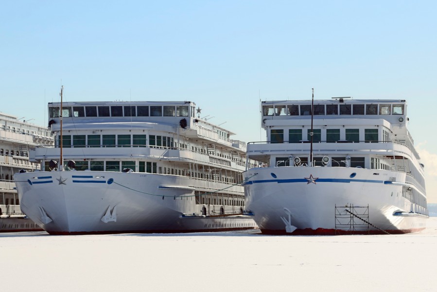 Peter Chaikovsky and Igor Stravinskiy in Winter at Moscow North River Port Front View 10-feb-2015