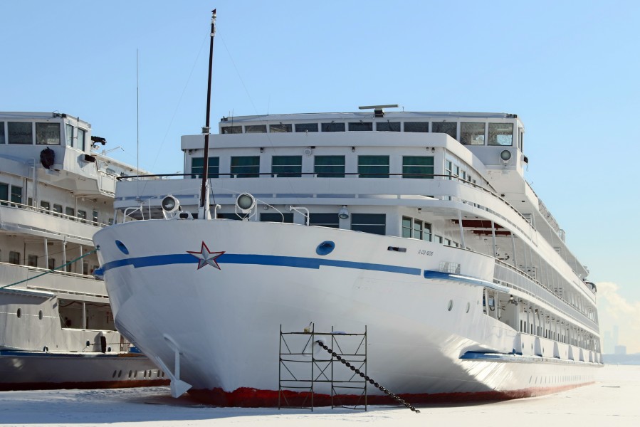 Peter Chaikovsky in Winter at Moscow North River Port Front View 10-feb-2015