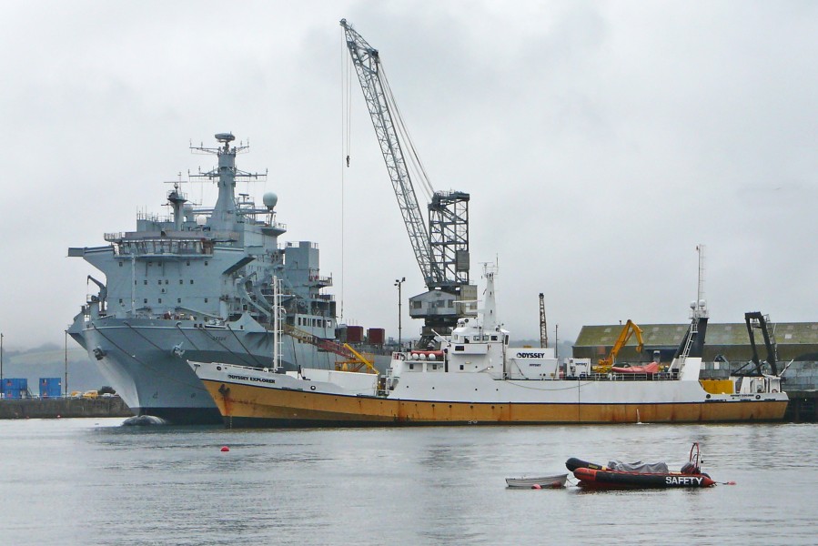 RFA Argus and Odyssey Explorer in Falmouth Docks on 2009-08-14