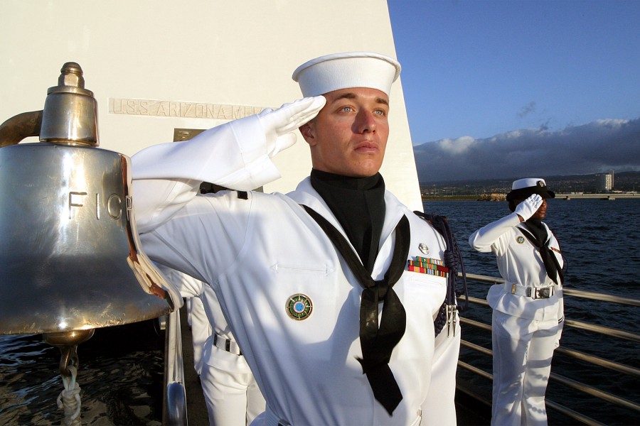 US Navy 021207-N-3228G-006 saluting the official party at the USS Arizona Memorial 