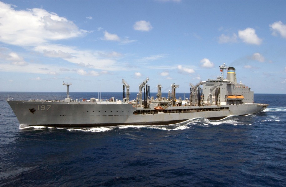 US Navy 030217-N-1810F-008 The Military Sealift Command ship USNS Pecos (T-AO 197) approaches USS Kitty Hawk during an underway replenishment (UNREP)