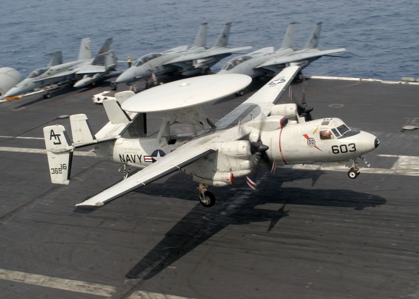 US Navy 030430-N-6410T-503 A E-2C Hawkeye assigned to the 