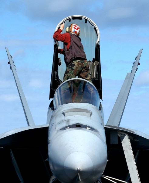 US Navy 031103-N-1573O-085 An F-A-18E Super Hornet receives a cleaning