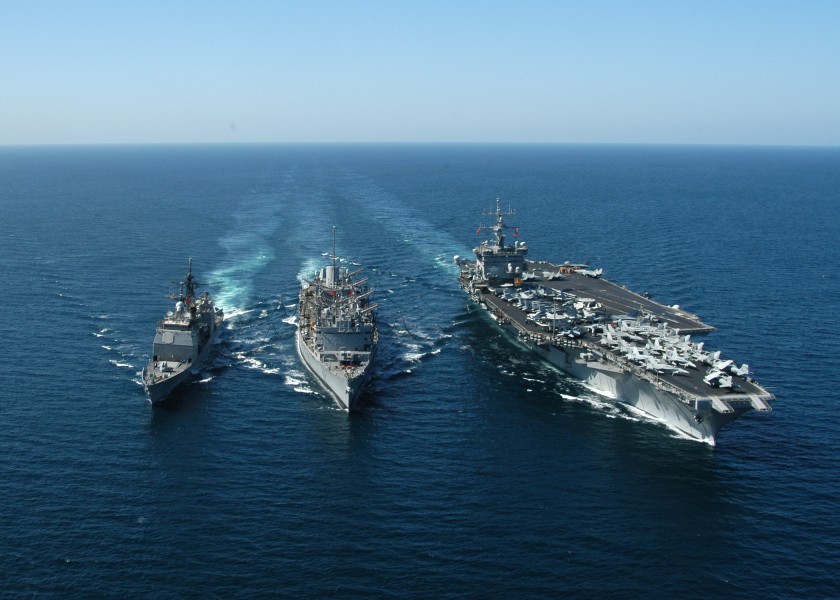 US Navy 031111-N-6259P-007 The guided missile cruiser USS Gettysburg (CG-64) and nuclear^ndash,powered aircraft carrier USS Enterprise