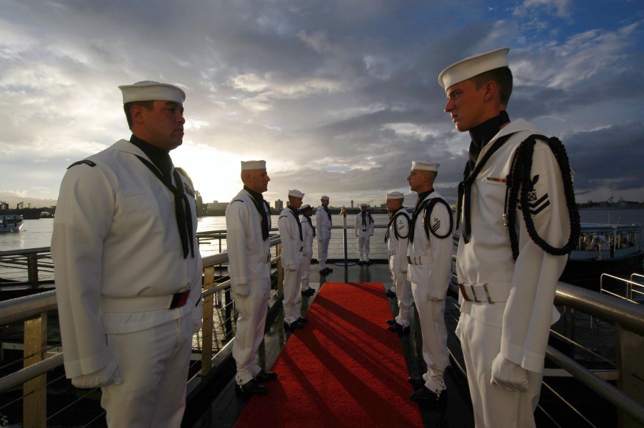 US Navy 031207-N-8157C-103 Sideboys stand at attention prior to the 62nd anniversary of the attack on Pearl Harbor, December 7, 1941