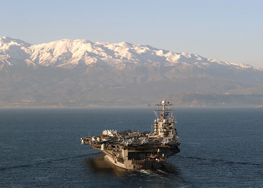 US Navy 040206-N-3653A-001 USS George Washington (CVN 73) enters Souda Bay, Crete, Greece for a port call