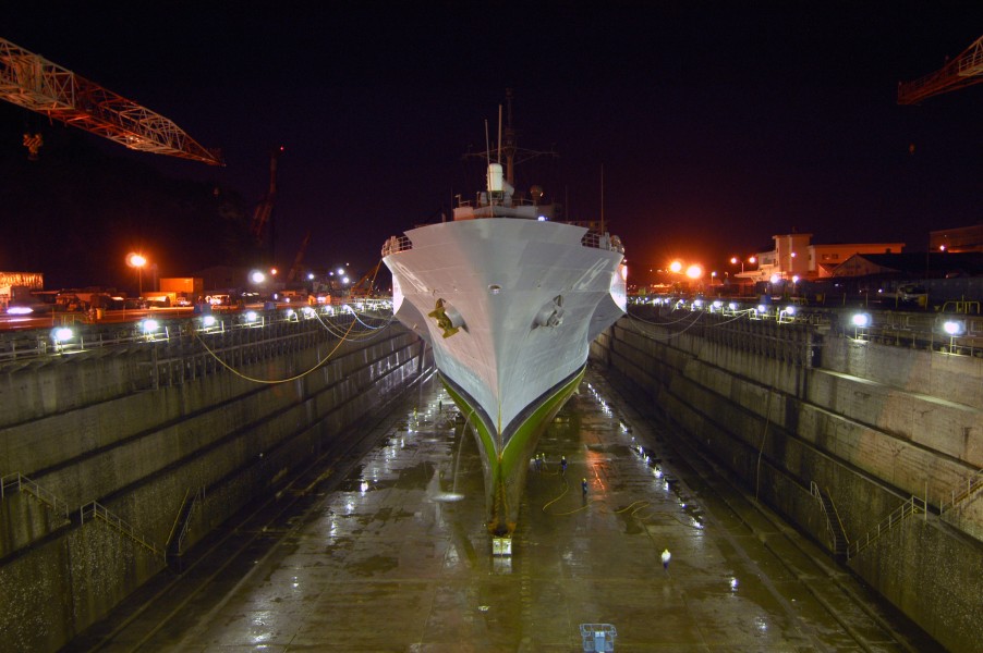 US Navy 040412-N-8955H-149 USS Blue Ridge rests in the Naval Ship Repair Facility dry dock located in Yokosuka, Japan
