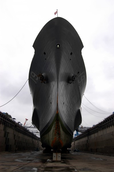 US Navy 040413-N-1693W-025 USS Blue Ridge rests in the Naval Ship Repair Facility dry dock located in Yokosuka, Japan