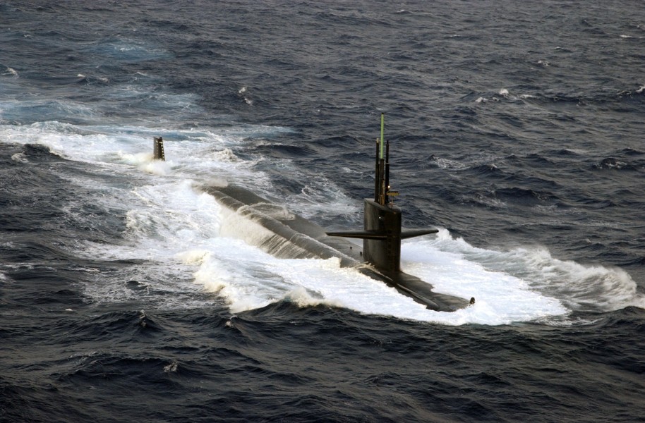 US Navy 040712-N-7748K-004 The Los Angeles-class submarine USS Albuquerque (SSN 706) surfaces in the Atlantic Ocean while participating in Majestic Eagle 2004