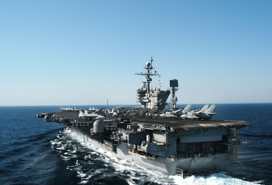 US Navy 040714-N-8704K-002 USS John F. Kennedy (CV 67) steams through the Arabian Gulf in support of Summer Pulse 04 and Operation Iraqi Freedom