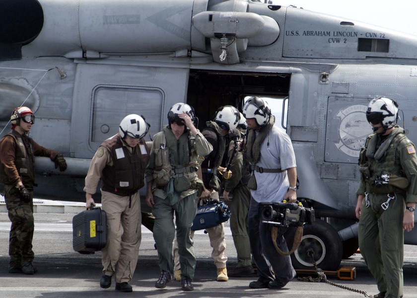 US Navy 050103-N-1229B-063 CBS Anchorman Dan Rather and his news crew return to the USS Abraham Lincoln (CVN 72) after touring the island of Sumatra, Indonesia