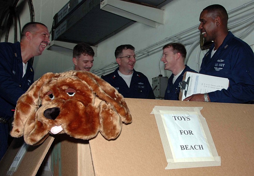 US Navy 050106-N-4336M-139 Sailors aboard USS Abraham Lincoln (CVN 72) collect toys for children on the Tsunami-stricken island of Sumatra, Indonesia